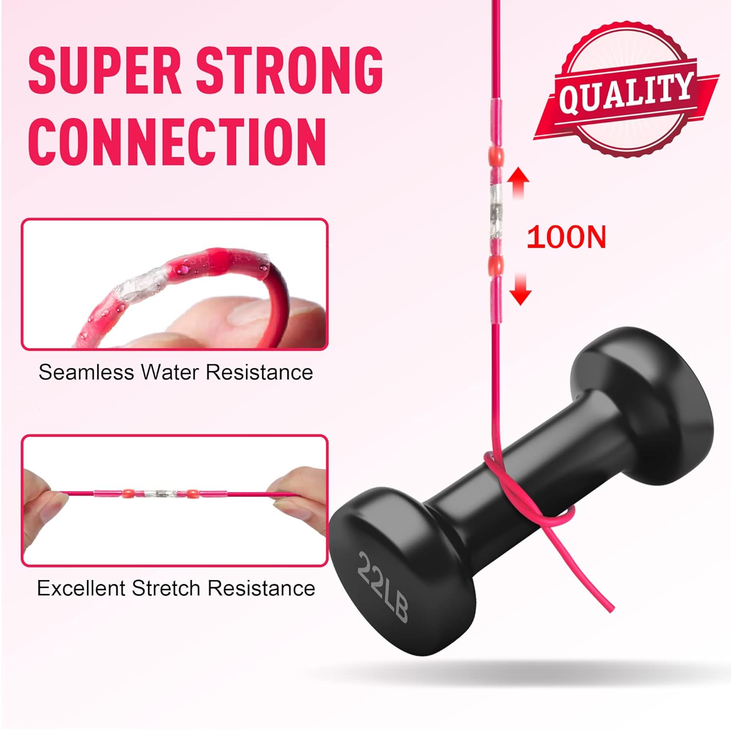 Kuject 500PCS Solder Seal Wire Connectors AWG 22-18, Red Solder Seal Heat Shrink Butt Connectors Terminals Solder Sleeve Waterproof Wire Splice Connector for Marine Automotive Boat Wire Joint