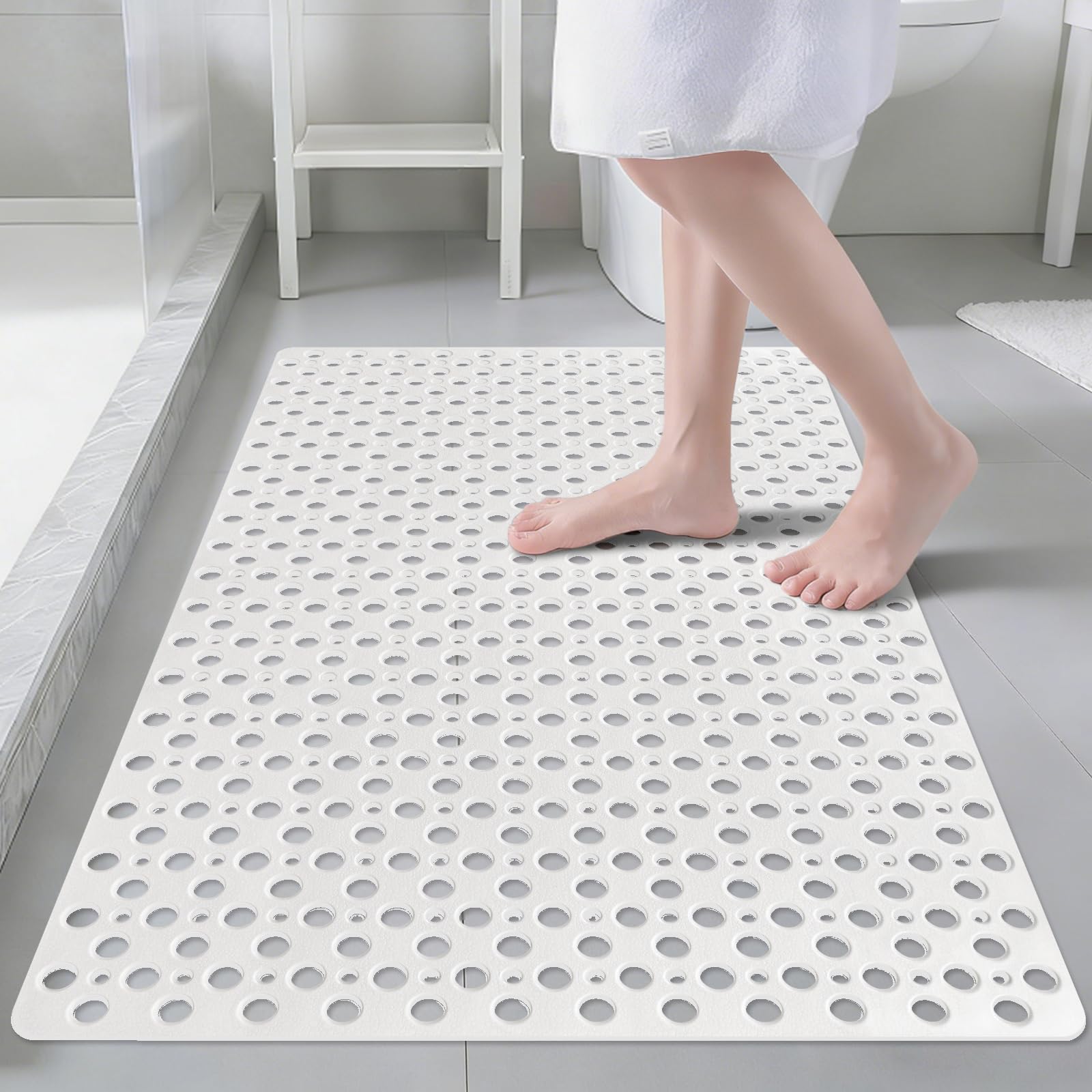 Alfombra de ducha antideslizante, gran alfombra de baño cuadrada, 60 x 90 cm, con ventosas, alfombra de bañera antibacteriana lavable para la ducha