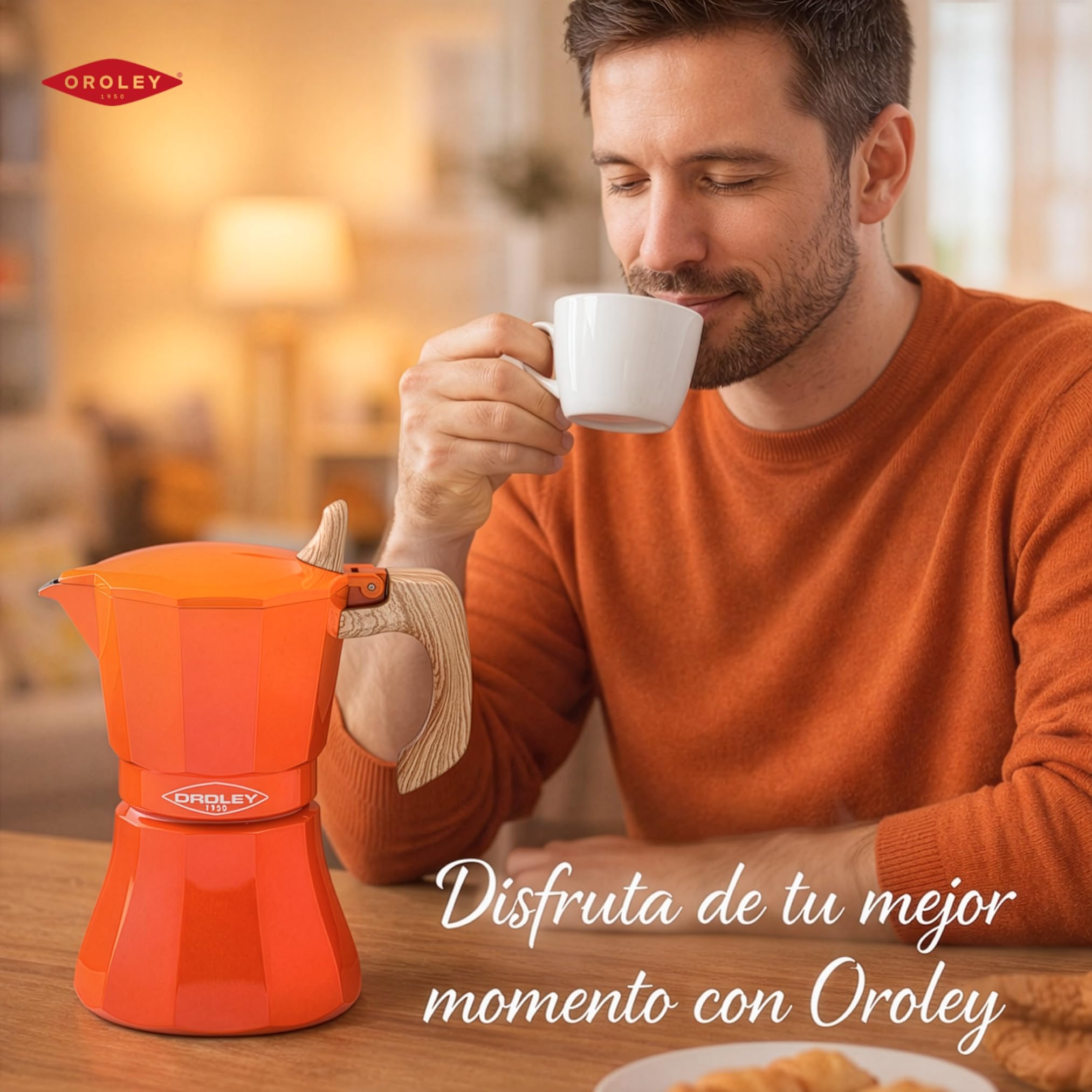 Oroley Cafetière italienne Petra 9 tasses orange aluminium