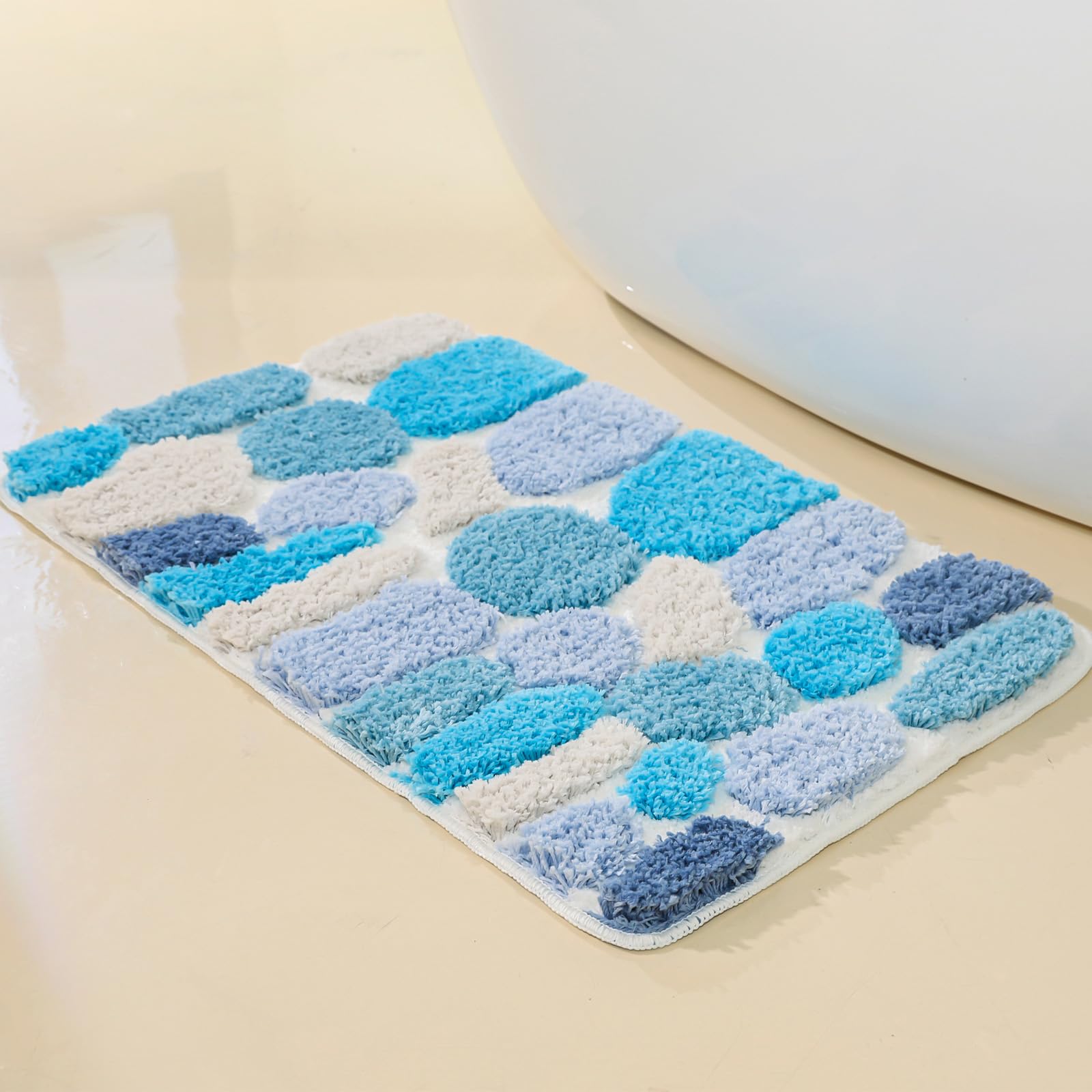Whoohoohome Fluffy Stone Tufted Blue Bathroom Rugs,Super