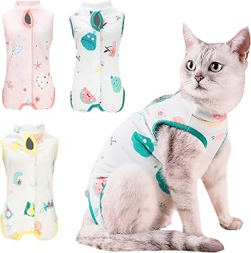 Cat Recovery Suit for Kittens After Surgery, S Size 3-Pack Anti-Licking Onesie, Soft E-Collar Alternative for Spay Neuter Abdominal Wound Protection