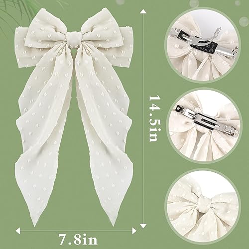 Miniatura 7 de Ambesi 2 pinzas para el pelo con lazo grande, lazos de cola larga para mujeres y niñas, pasador de pelo con lazo negro y rojo, lazo suave,