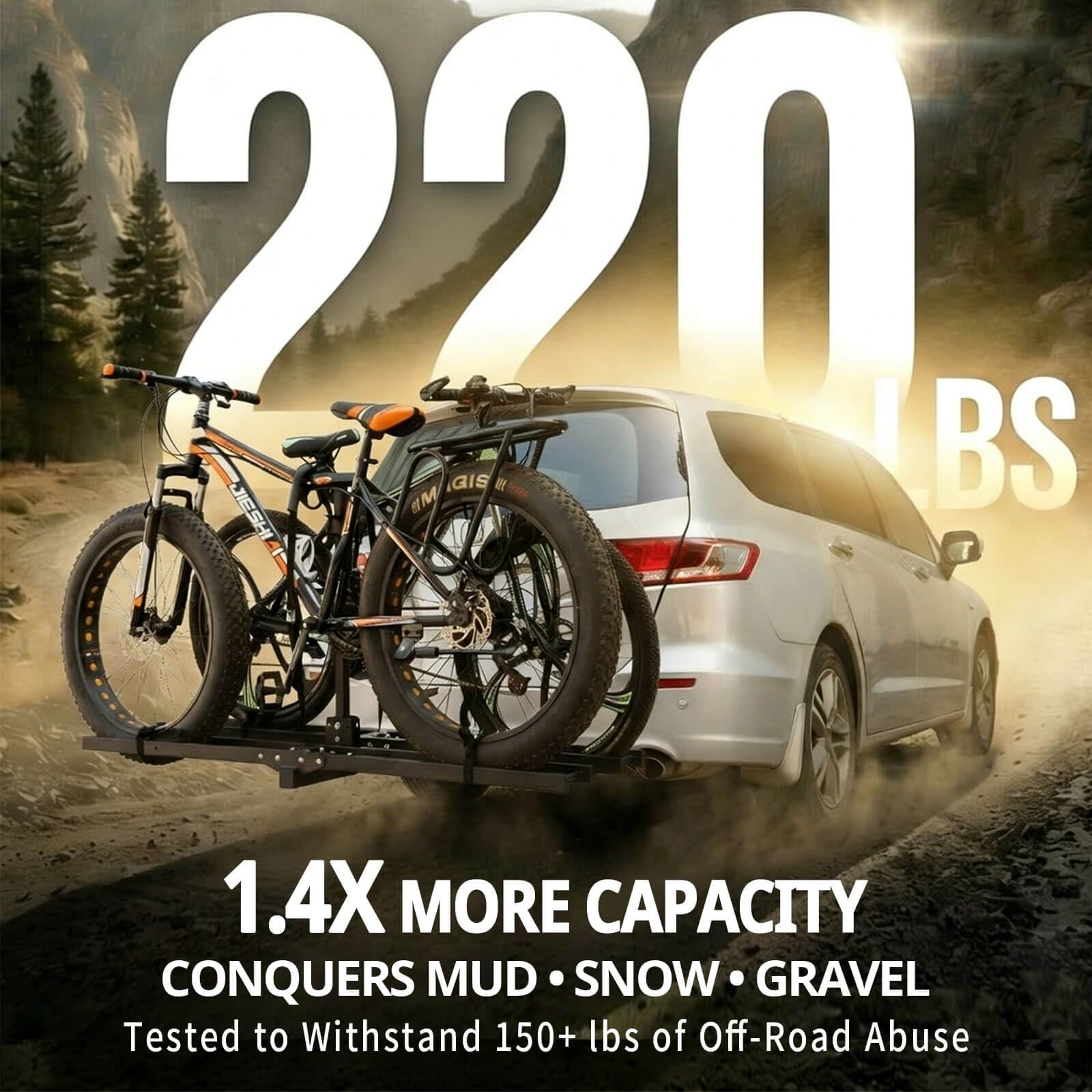 Supporto per gancio di traino con rampa per 2 biciclette, piattaforma per bici elettrica per pneumatici fino a 99,8 kg, pieghevole e inclinabile, per SUV, camion, camper, ricevitore da 5,1 cm