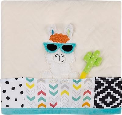 Sassy Baby Larry Llama White and Multi-Colored Super Soft Sherpa Baby Blanket with Teether Corners