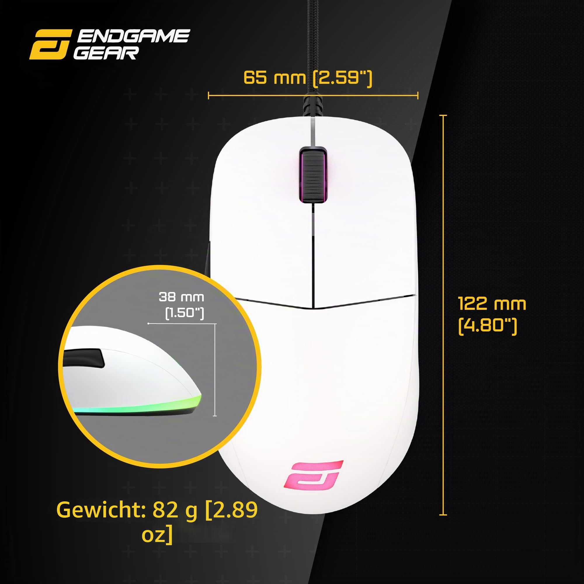 ENDGAME GEAR XM1 RGB Gaming Maus Optischer PWM3389 Sensor - 50:16.000 DPI-5 Tasten GM 4.0-60M - Switches 1 ms Taster Reaktionszeit – USB Ergonomische Leichte Maus 82g