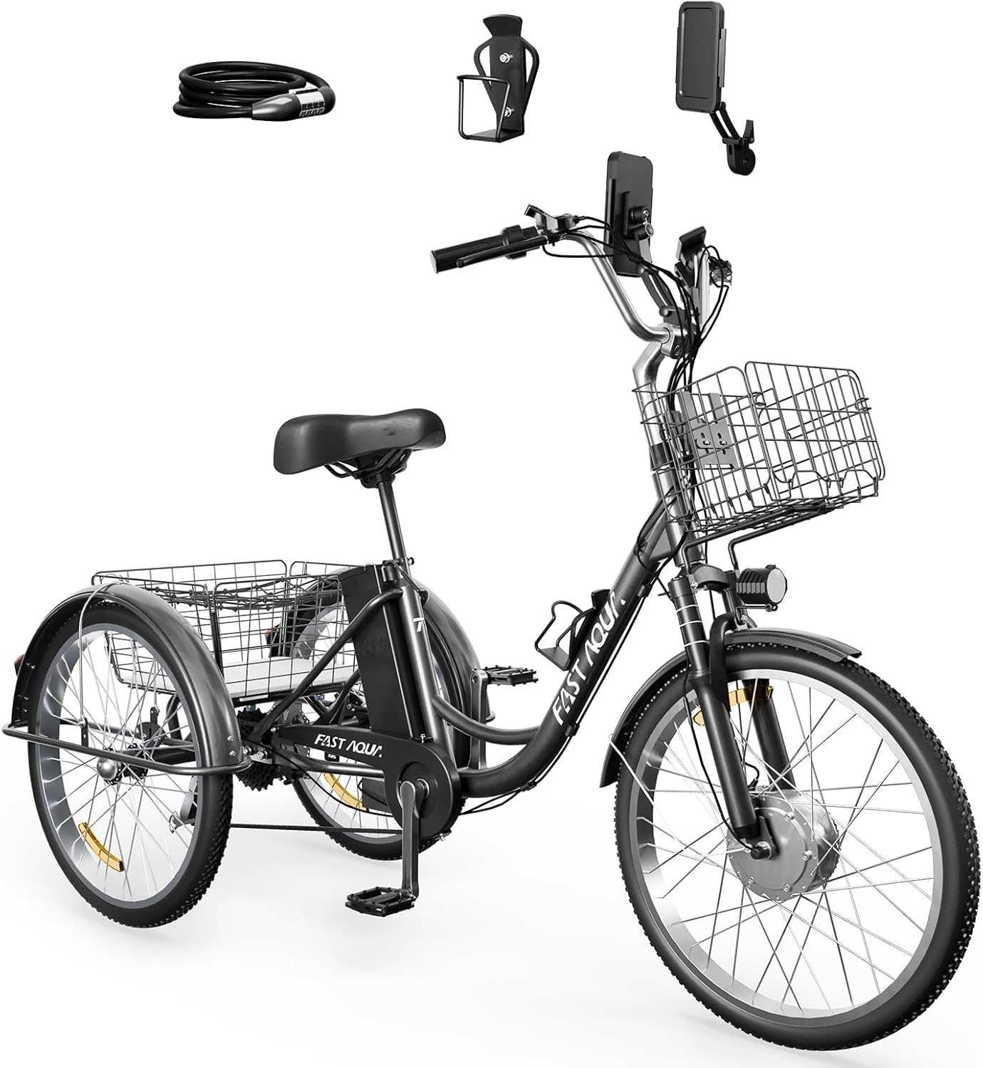 Electric Trike for Adults,24" Tire Etrike,3-Wheel Electric Bicycle with Removable 48V/13Ah Battery,Electric Tricycle with Front & Rear Large Cargo Basket