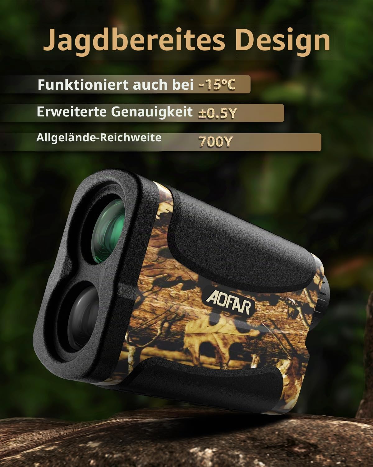 AOFAR HX-700N Laser Entfernungsmesser für Jagd & Golf, 700 Yards Reichweite, 6X Vergrößerung, Distanz- & Geschwindigkeitsmodus, IPX4 wasserdicht, inkl. Batterie & Tragetasche