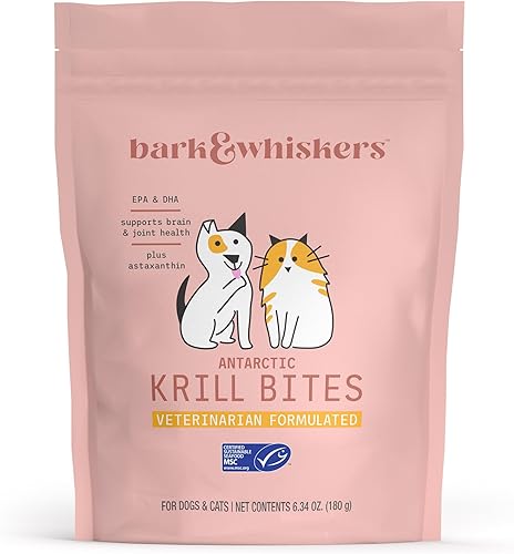 Bark & Whiskers Krill Bites - Soporte de ácidos grasos omega-3 - Krill antártico de origen sostenible - Bajo en carbohidratos - Masticables suaves