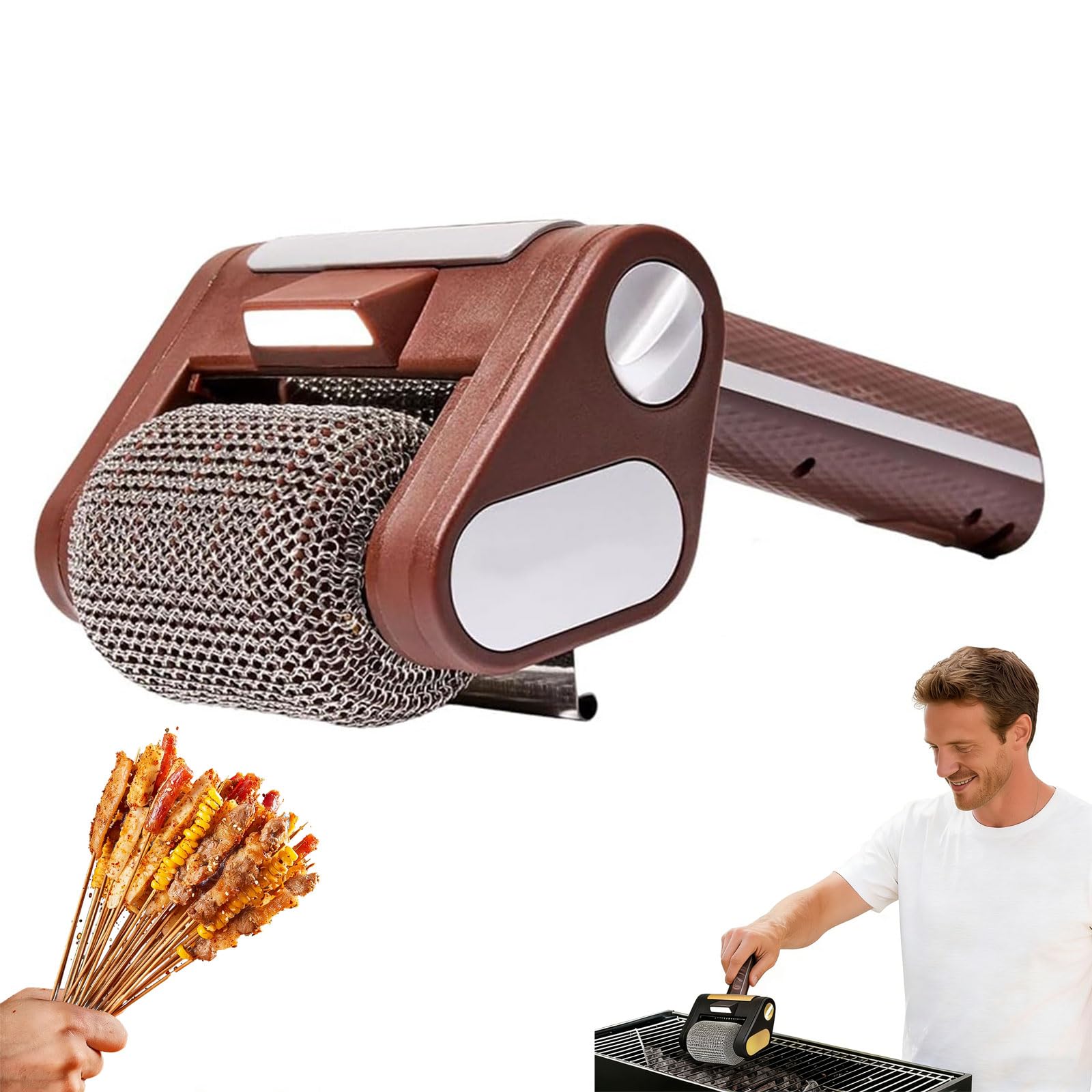 Spazzola elettrica per barbecue, senza fili, con luce LED, design rimovibile senza setole, ricaricabile, per esterni, cucina, campeggio