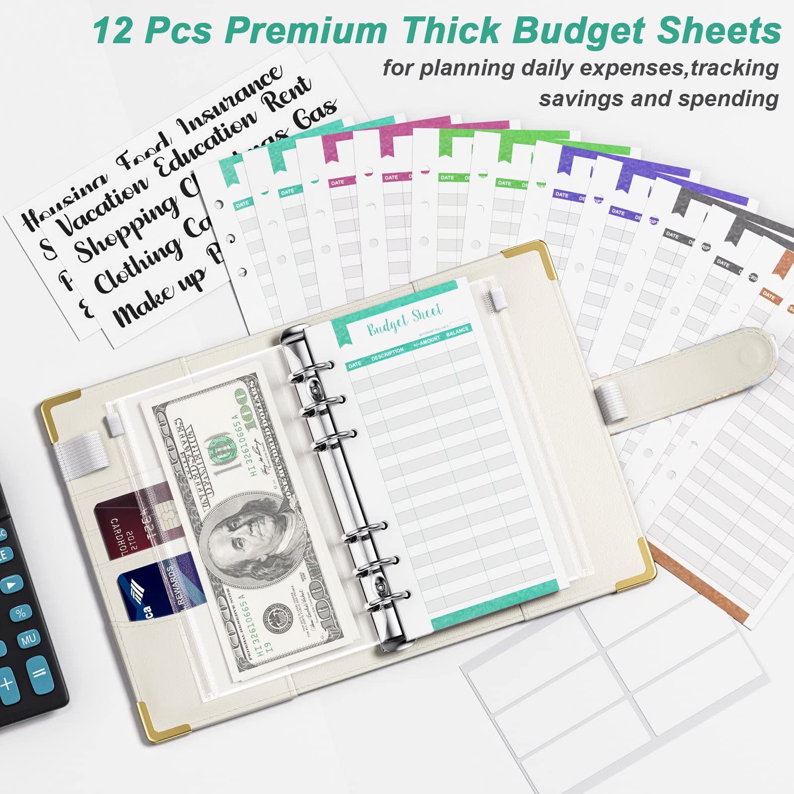 PU Leather A6 Budget Binder Cash Envelopes for Women Floral