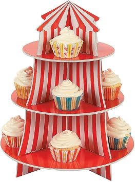Fun Express Big Top Carnival Cupcake Stand - Circus Birthday Party Supplies - VBS Vacation Bible School Supplies/Decor - 3 Tiers