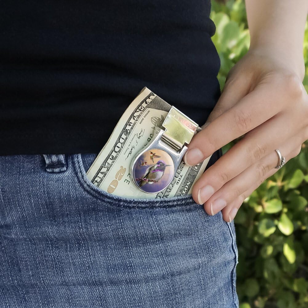 GRAPHICS & MORE Hummingbirds Satin Chrome Plated Metal Money Clip