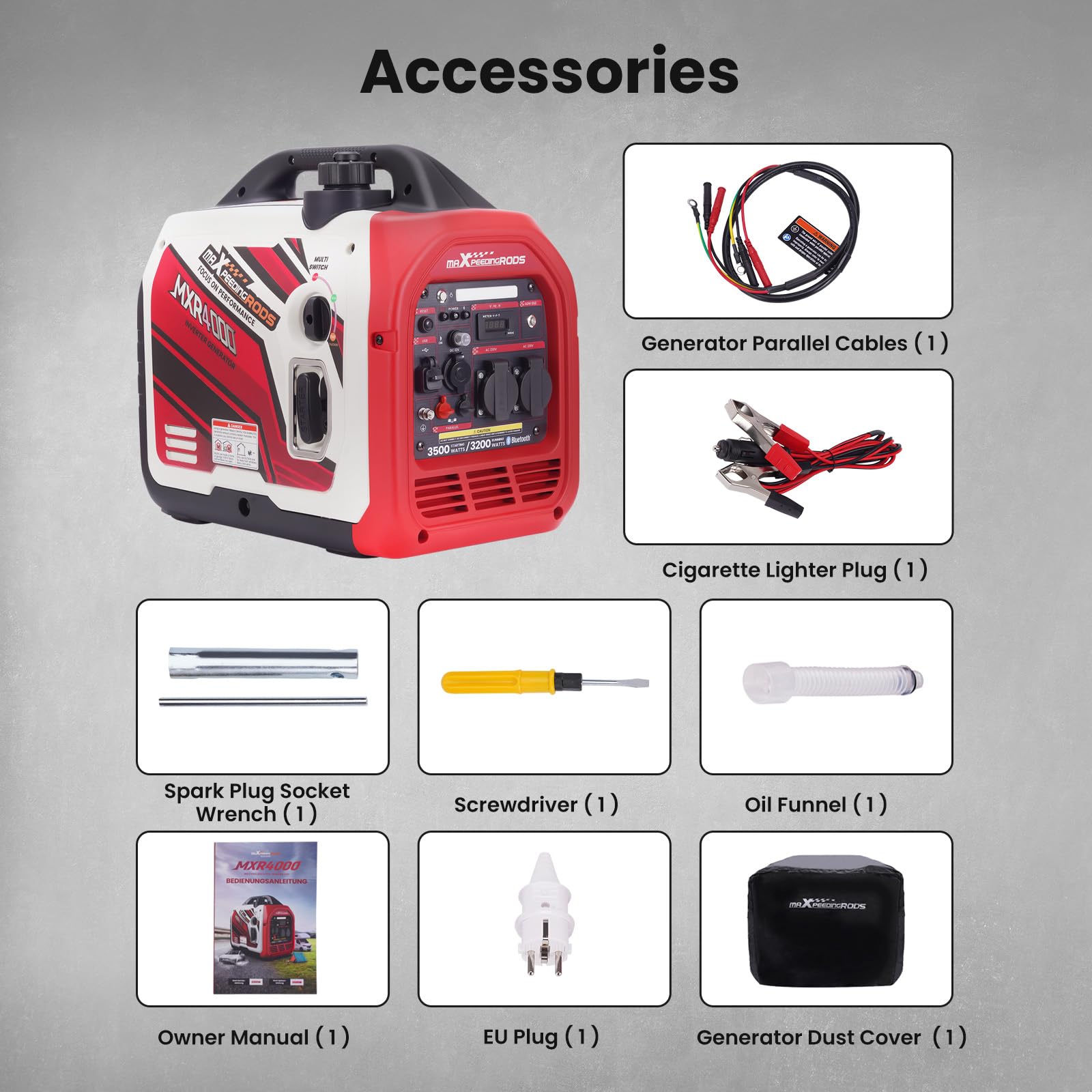 maXpeedingrods Generator pr?du inwertorowy 3500 W, generator benzynowy | zdalnym monitorowaniem danych za pomoc? aplikacji Bluetooth, nadaje si? do kamperów na ?wie?ym powietrzu, do domu