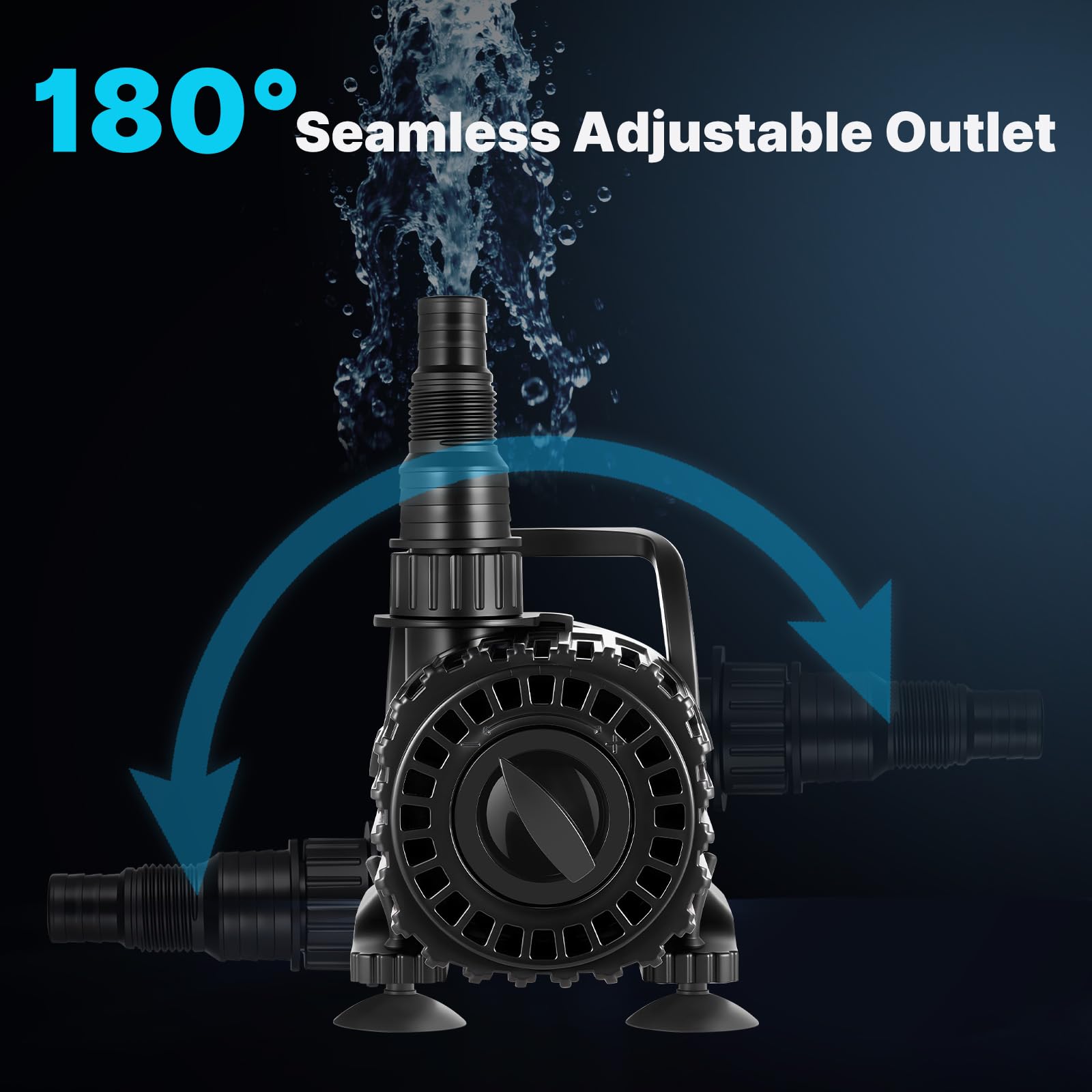600 GPH Teichpumpe mit einstellbarem Durchfluss, für Wasserfall und Wassergarten, 3,5 m Lift, 100 W Tauchwasserpumpe, 180 ° verstellbarer Auslass, Filtertasche und 6 m Kabel, leise