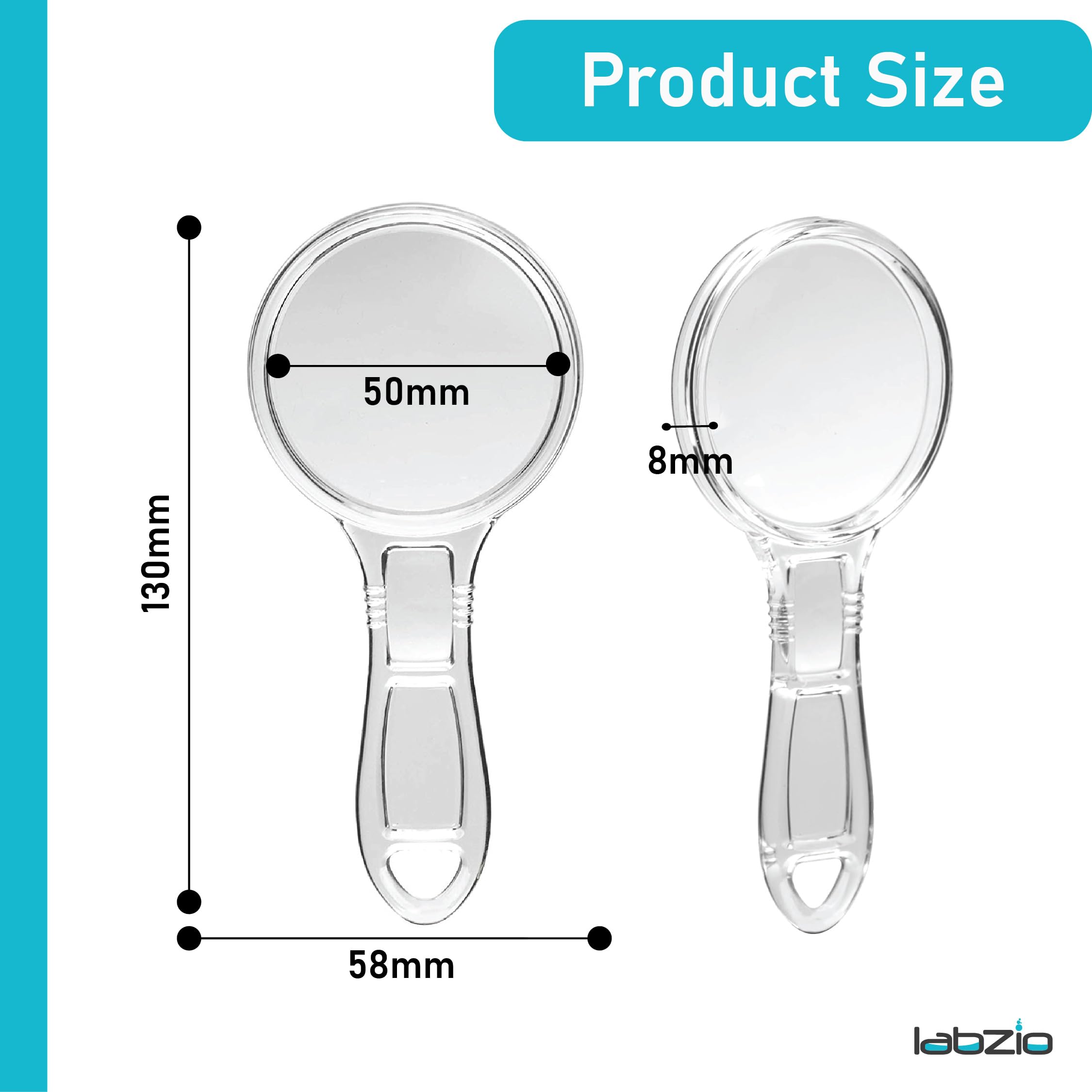 LABZIO Magnifying Glass with Handle | 50mm Diameter, 3X & 6X Magnification, Durable Acrylic Lens & Body, Lightweight, Lab Quality, Safe & Easy for Kids, Science Learning & Reading Aid - Pack of 5