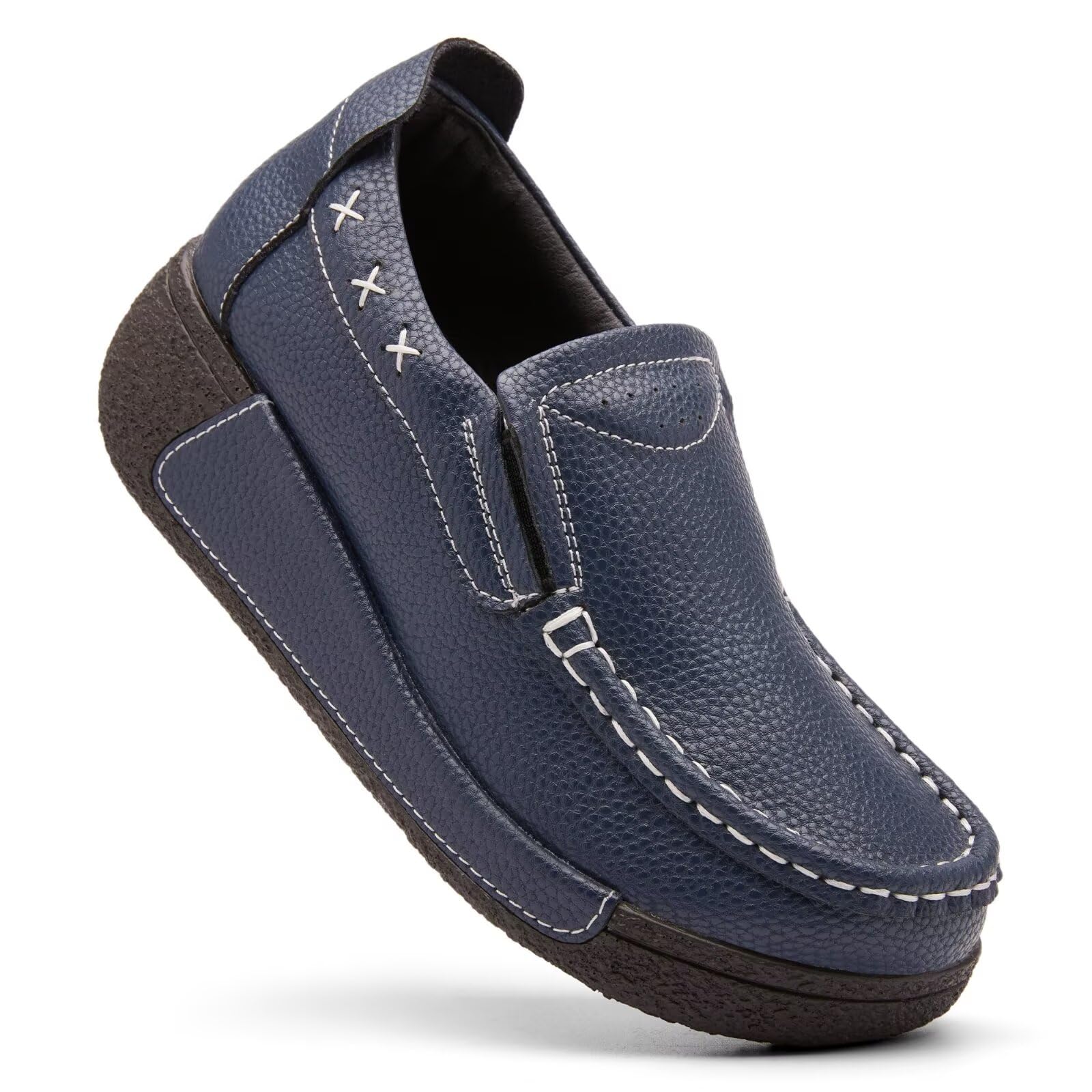 DGOXSWI Women's Platform Leather Loafer Dress Walking Slip-On Comfort Chunky Work Shoes