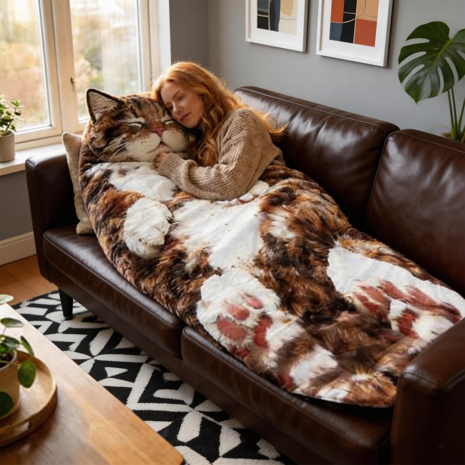 Saco de dormir de felpa con estampado de gato, saco de dormir de animales adultos, diseño de sobre de felpa gigante, lavable a máquina, manta cálida con temática de gato lindo para el hogar, camping