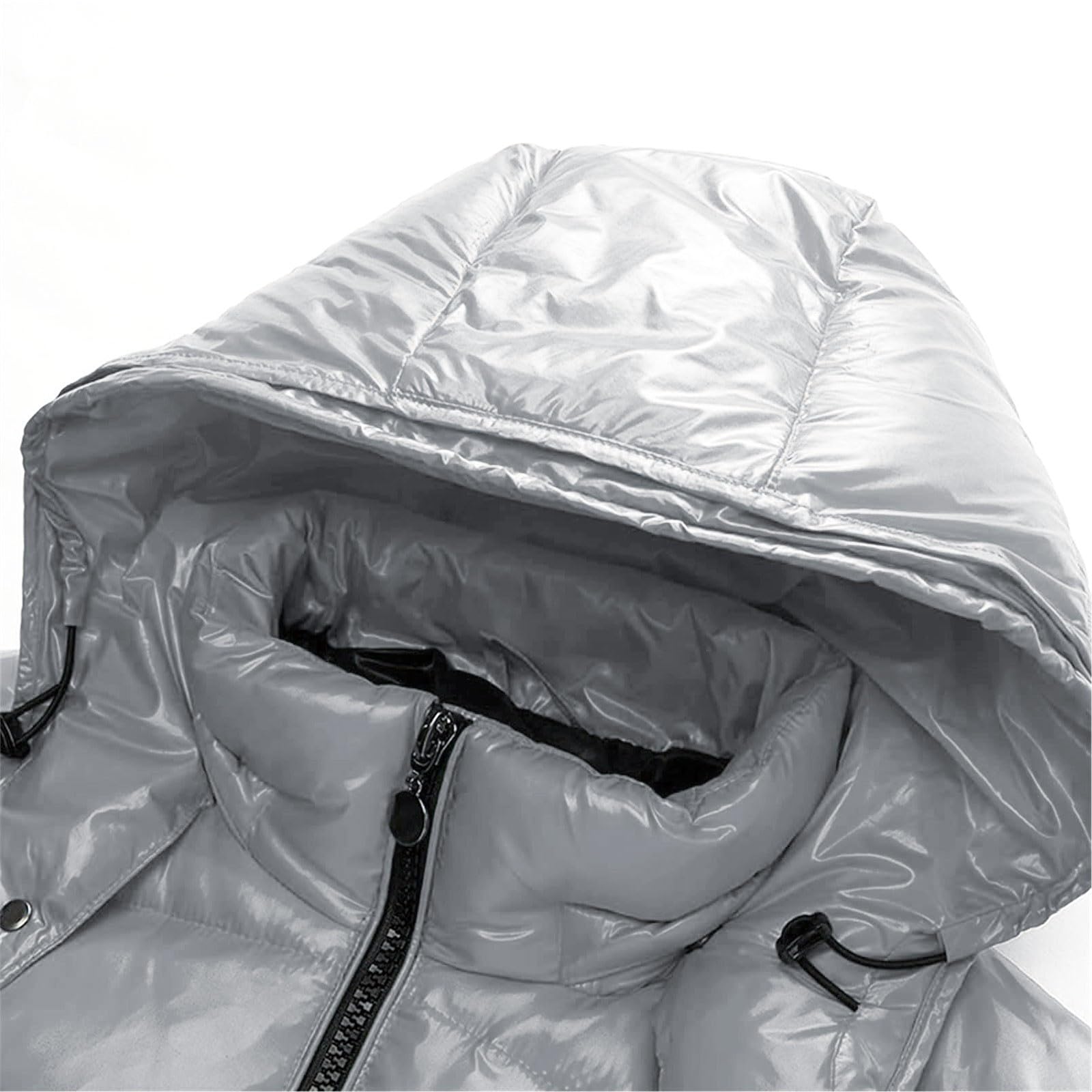 Piumino lucido da donna, giacca invernale, impermeabile, antivento, trapuntata, lunga con cappuccio, caldo cappotto invernale, con chiusura lampo, piumino per attività all'aria aperta, giacca per le