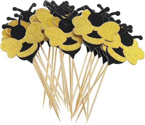 E-outstanding Decoración para cupcakes de abeja de abeja, 30 piezas con purpurina para cupcakes de abejorros para fiesta de cumpleaños, baby shower,