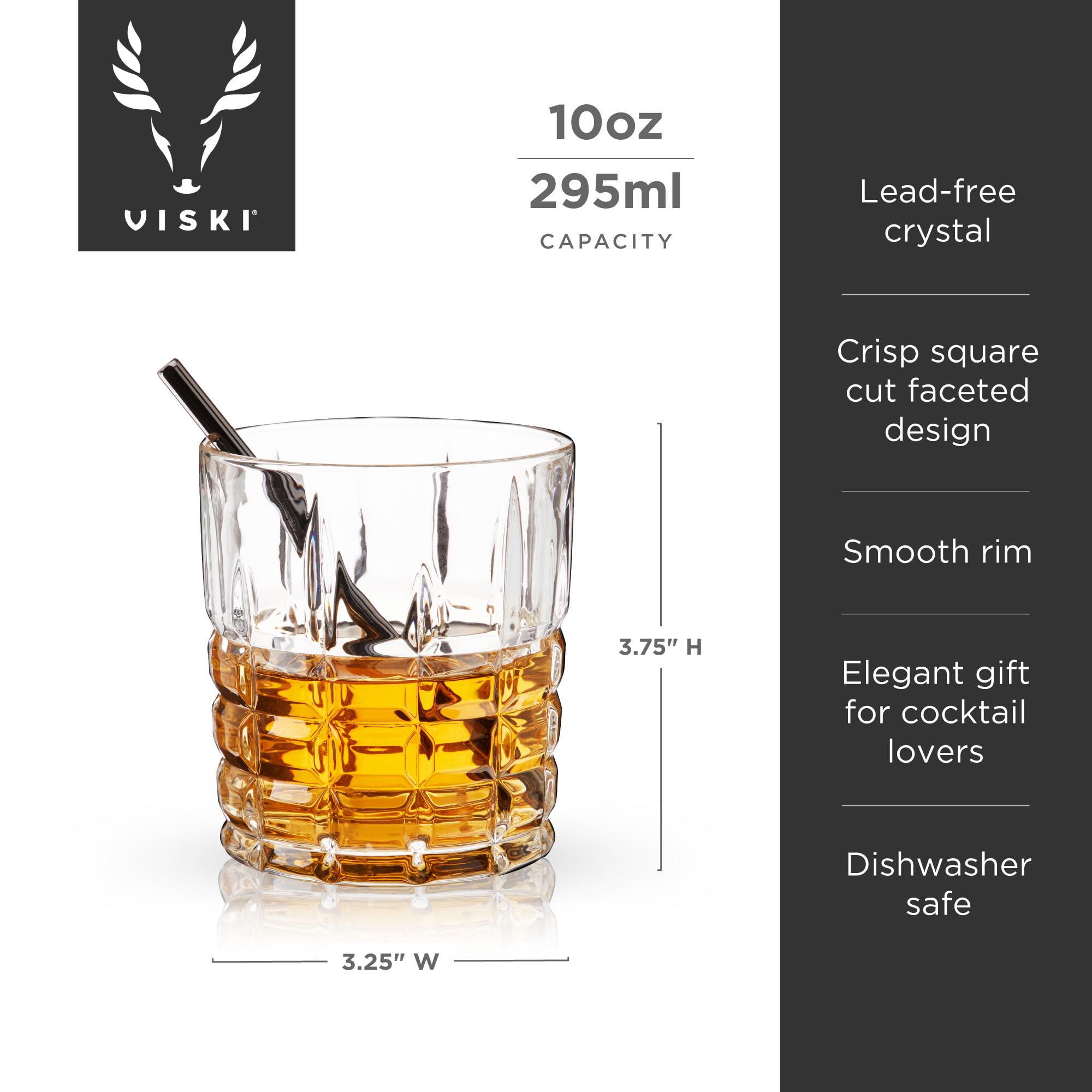 Viski Highland D.O.F zestaw 4 szt., bezołowiowy kryształ, klasyczne naczynia koktajlowe Lowball, 295 ml, podwójne staromodne szkło
