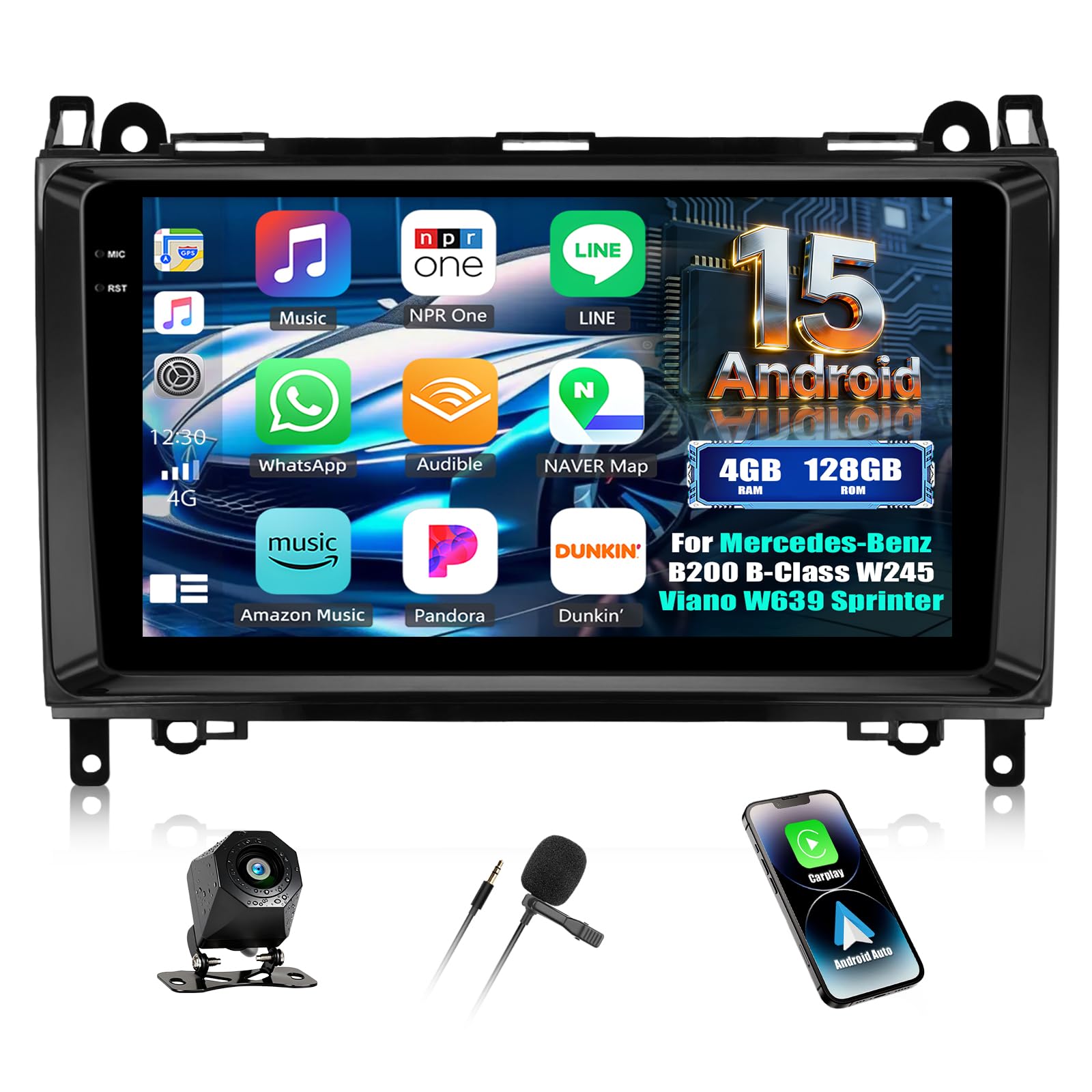 CAMECHO 4+128G radio samochodowe z systemem Android 15 do Mercedes-Benz