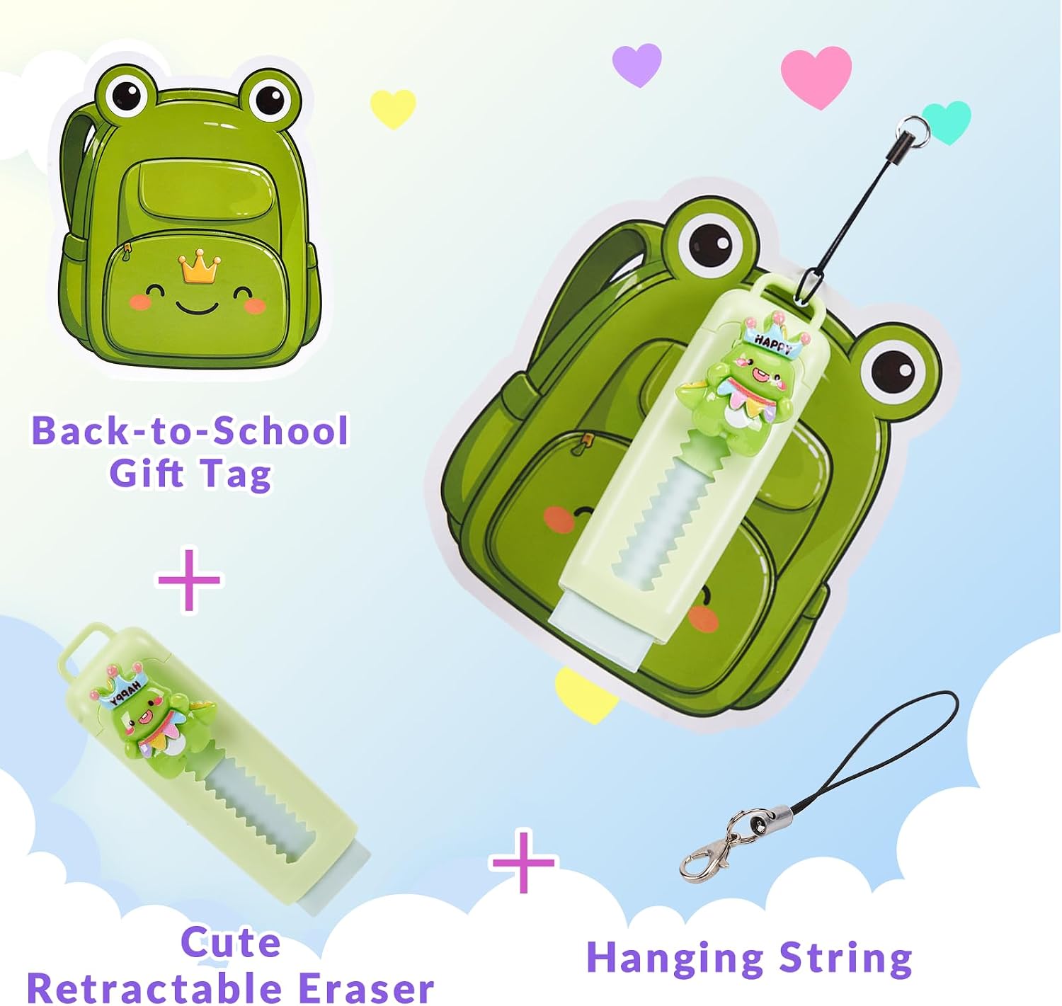 24 Set Back to School Gifts for Students, Include 24 Cute Retractable Erasers, Welcome Cards and Strings, First Day of School Gift, Classroom Rewards, Party Favors, Teacher Rewards