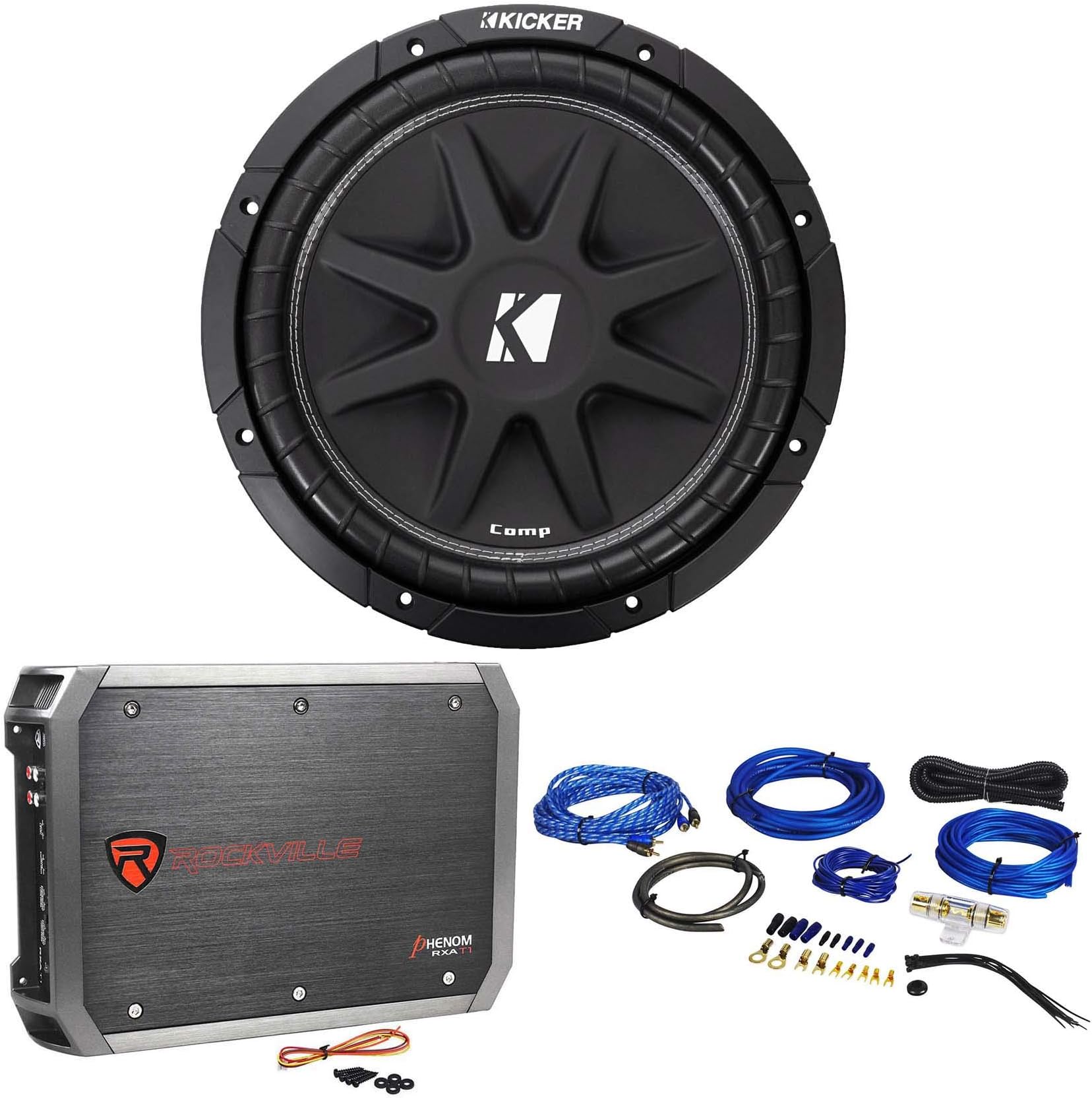 KICKER 43C124 Comp 12" 300 Watt SVC 4-Ohm Car Subwoofer Sub+Amplifier+Amp Kit