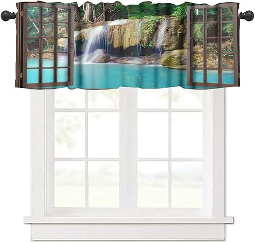 Miniatura 33 de Cortinas de cenefa de bosque gótico, cenefa de cortinas de bosque misterioso con niebla para cocina, dormitorio, sala de estar, 54 x 18 pulgadas