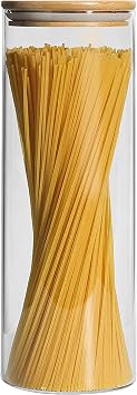 Cestari Pasta Storage Jars Spaghetti Container Glass Pasta Jar with Bamboo Lid, Airtight Dry Food Storage Kitchen Canister for Snacks, Macaroni, Rotini, Noodles, Candy, and More; 1100 ml, 11.5 inches