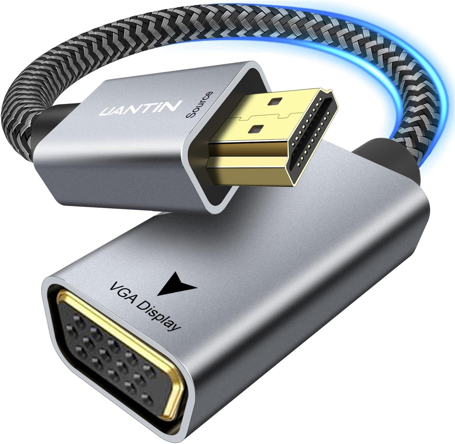 HDMI to VGA Adapter |Anti-Interference Gold-Plated Plugs| 1080P Aluminum HDMI Computer to VGA Monitor Braided Converter (Male to Female) for PC,Laptop,Xbox,Graphics Card,Monitor More