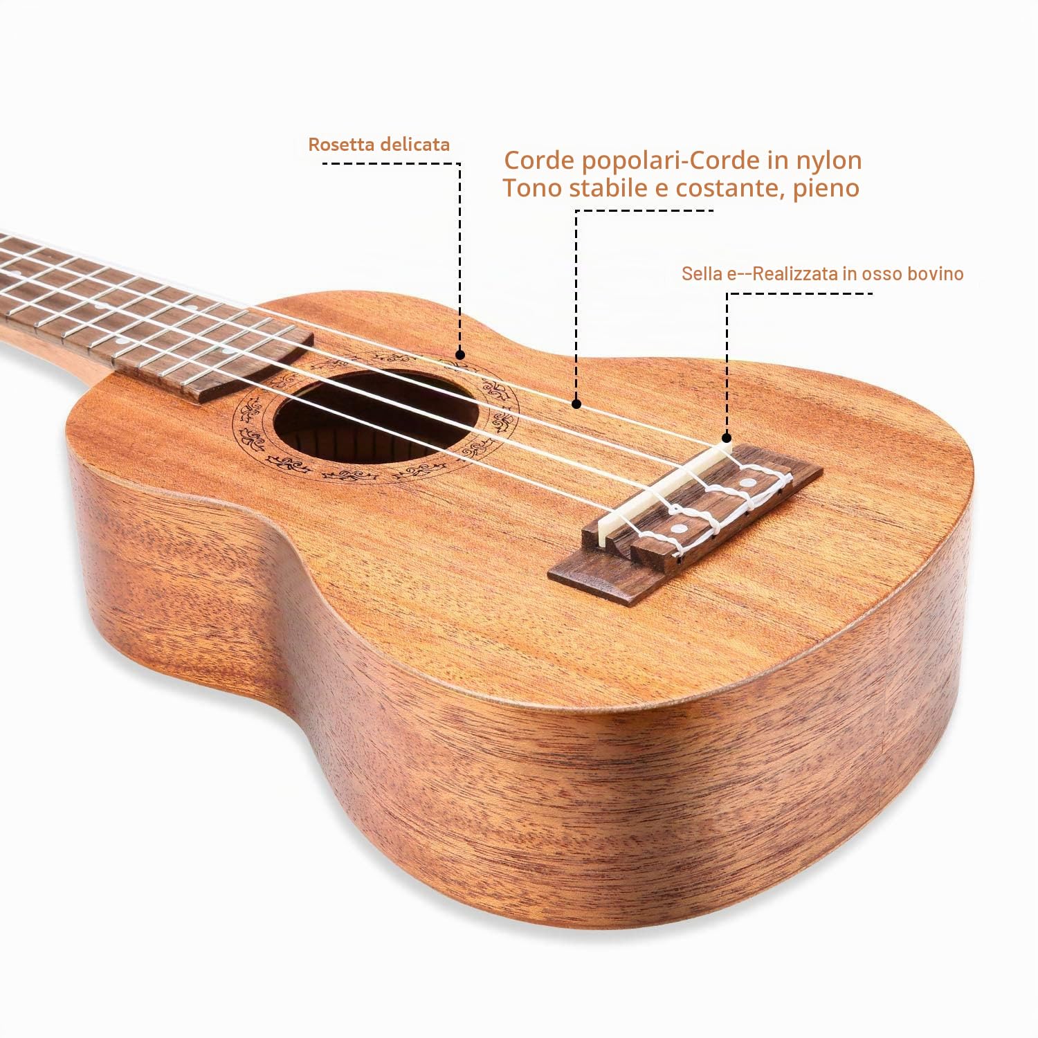 Ukulele Soprano da 21 pollici, ukulele in mogano per adulti e bambini principianti con borsa e corde