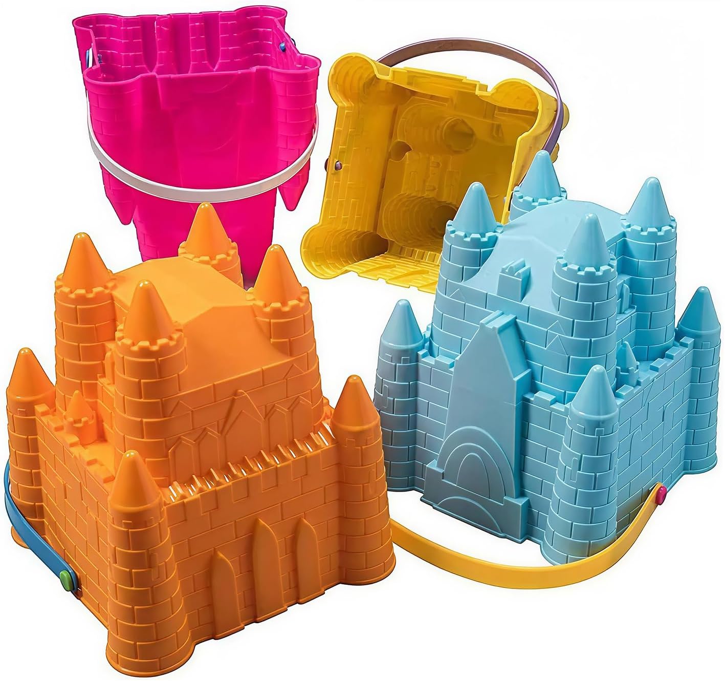 Top Race Sand Castle Beach Bucket Toy Set Sandcastle Mould, Pack of 4 Colourful Stackable, 8 Inch Pails for Childlren Kids 2 3 5 6 7 9 10 Year olds