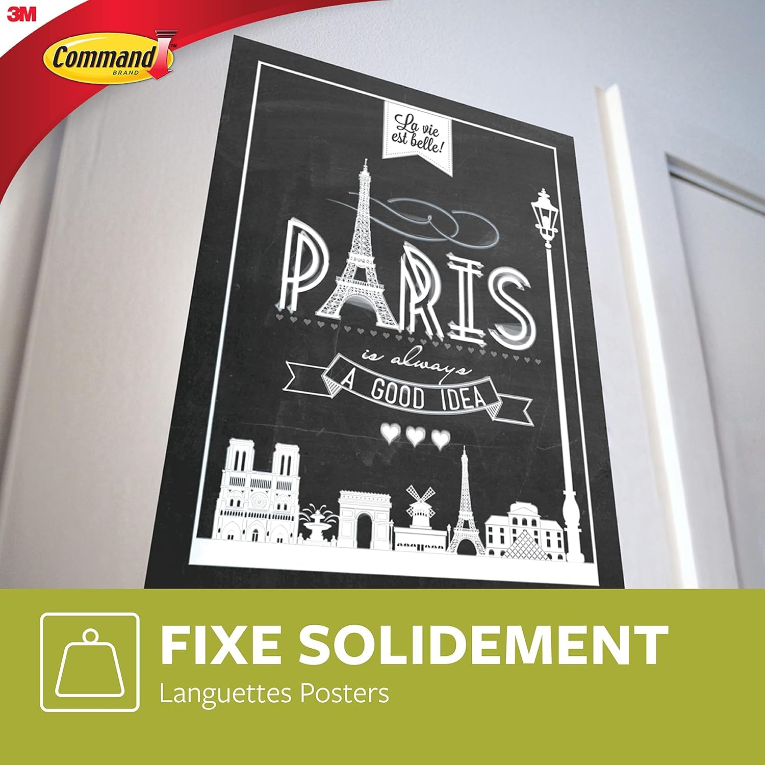Command Bandes de Suspension pour Petites Photos, Lot de 60 Bandes Adhésives Blanches - Fixation sans Dommage pour Posters, Cadres et Miroirs