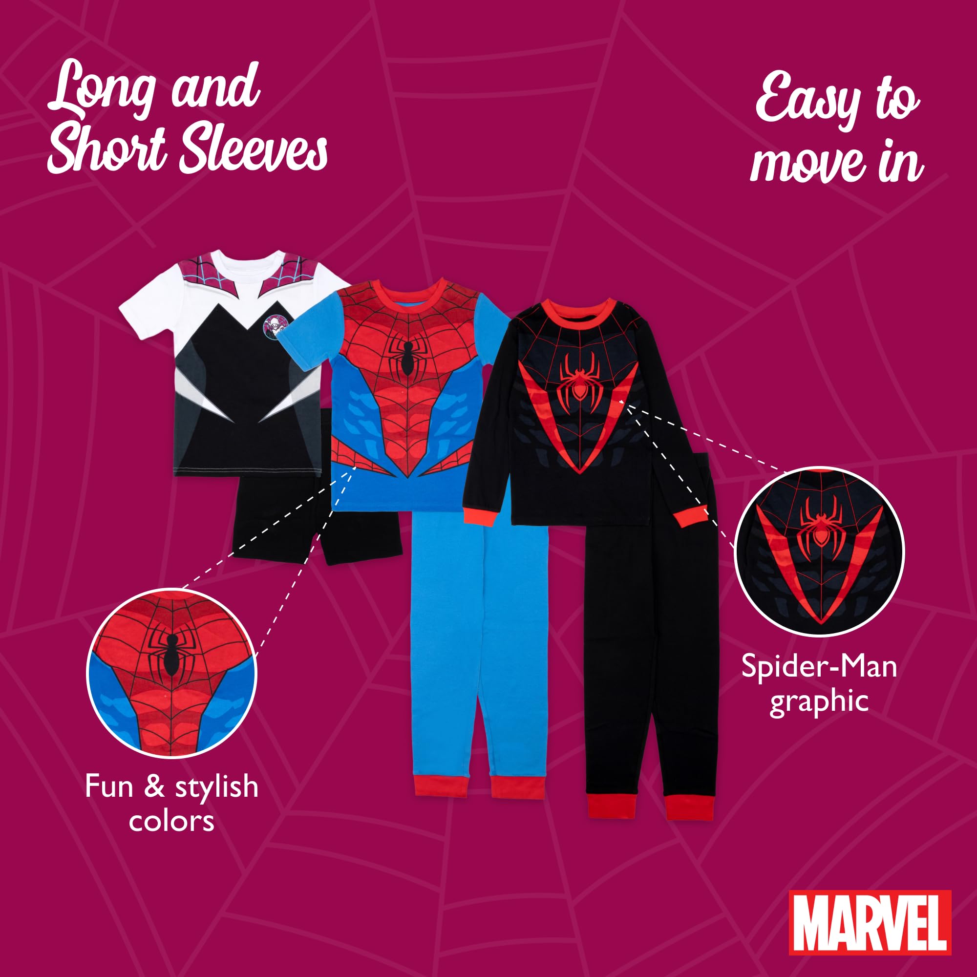 Marvel - Pigiama da Bambino, 6 Pezzi, in Cotone, Morbido e Carino per Bambini, Spider Squad, 4