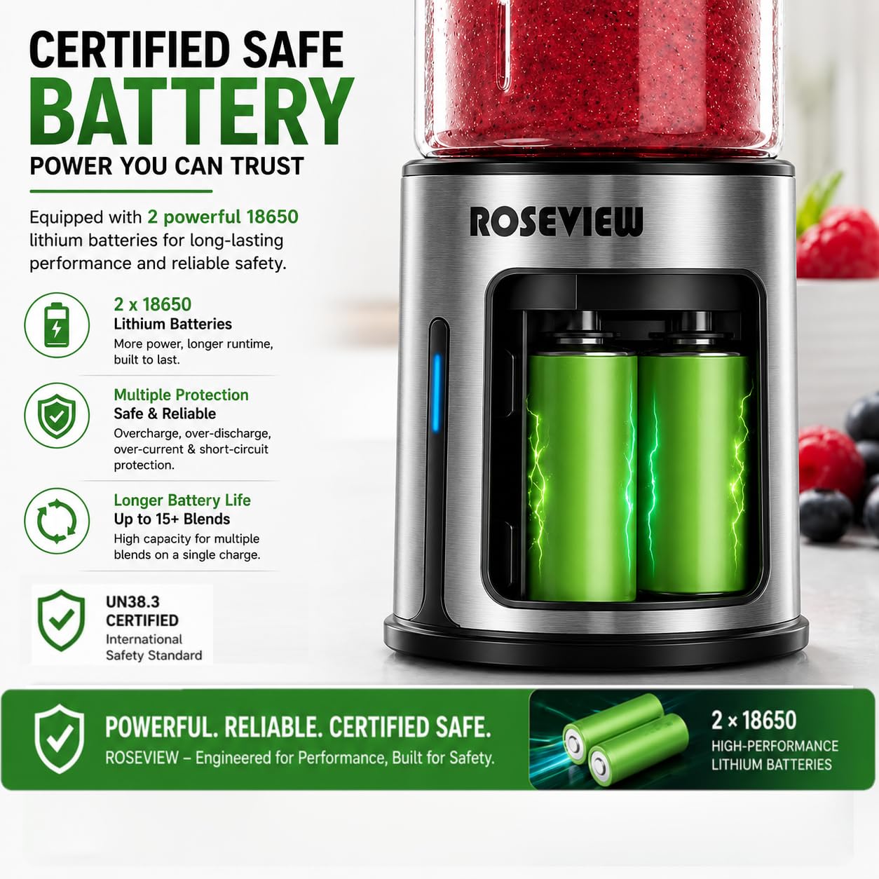 Mixeur à smoothie portable ROSEVIEW Bouteille en verre rechargeable par USB Mini presse-agrumes 2 mélanges sans fil Machine à smoothies personnels Mélangeur de fruits