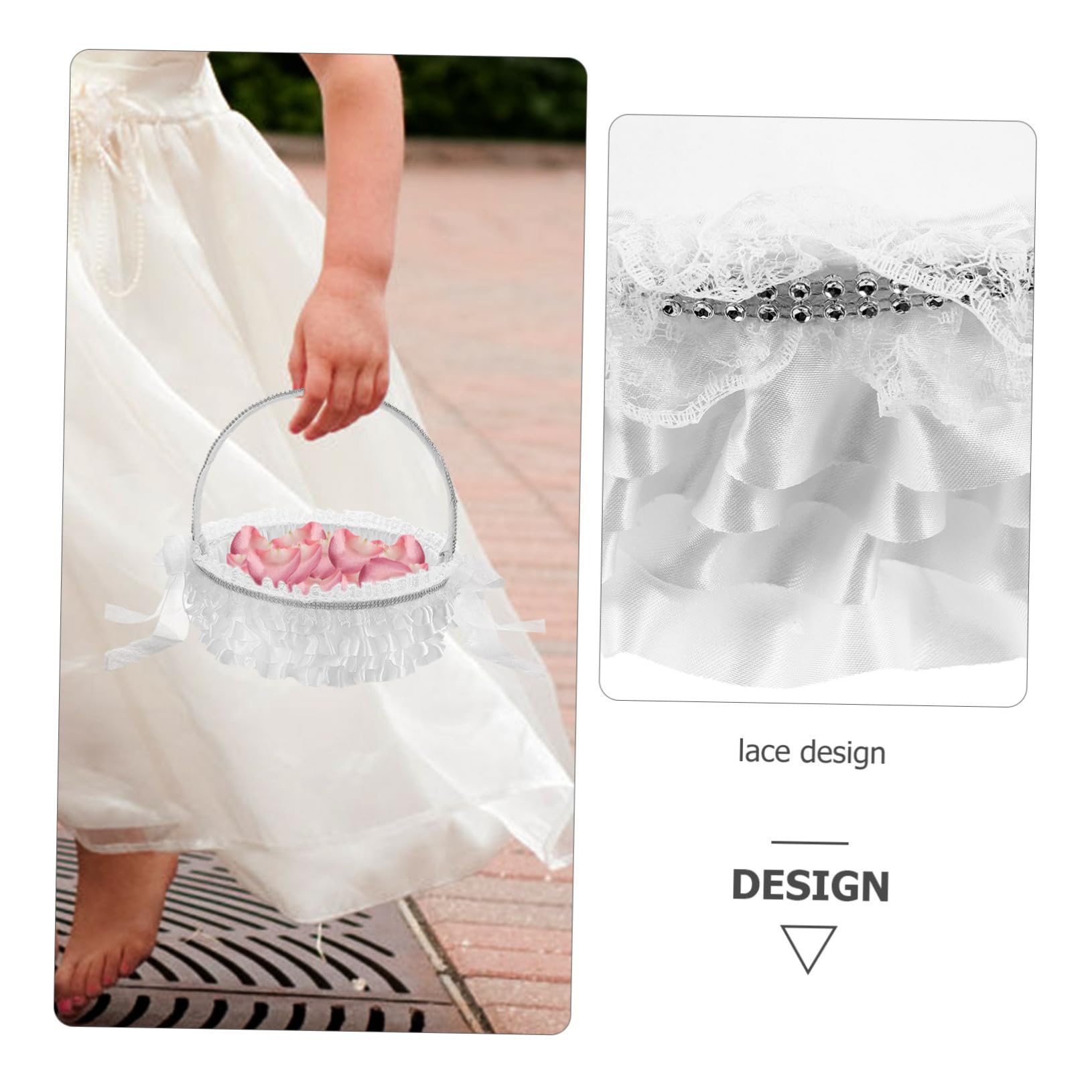 Cabilock Cesto per Damigelle D'onore Bianco in Pizzo Romantico, Cestino da Matrimonio Portatile Decorativo per Fiori e Dolcetti, per Cerimonie Nuziali e Banchetti
