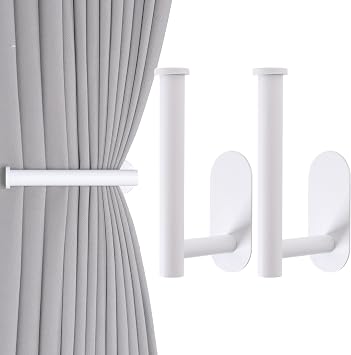 Groleca Adhesive Curtain Holdbacks No Drill Curtain Tiebacks, 2 Pack, White
