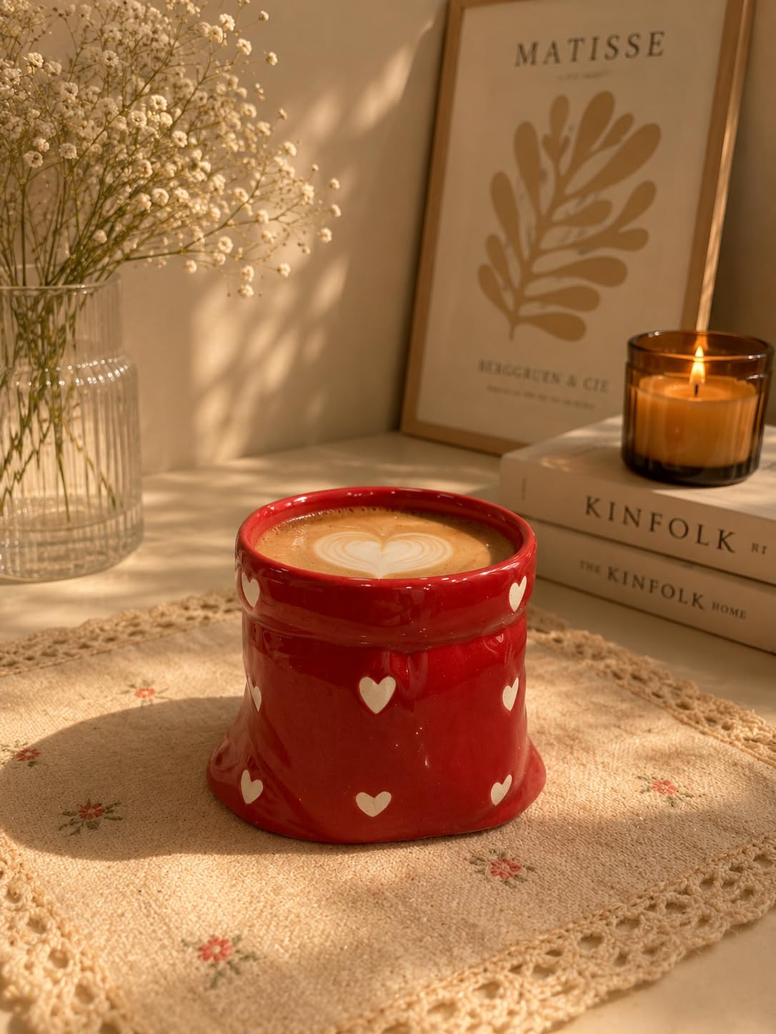 Handmade Red Heart Print Ceramic Pouch Coffee Mug – Aesthetic Red Pottery Style Tea Cup for Coffee, Milk & Espresso | Cute Designer Handmade Ceramic Mug for Women, Girls, Home, Office & Café-image-15
