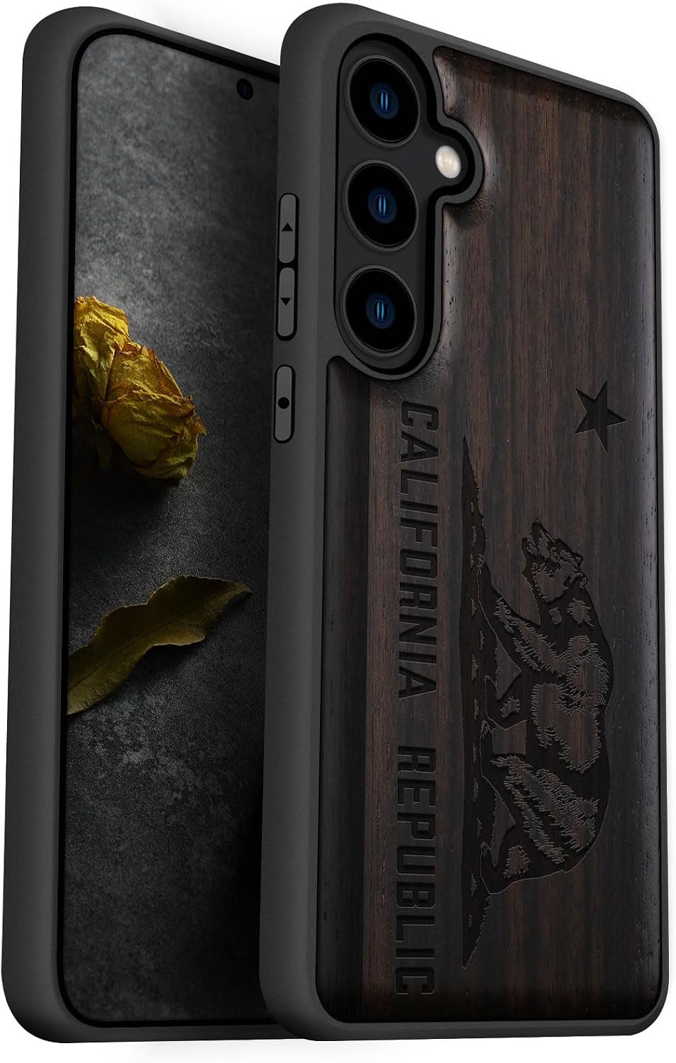 Carveit Wood Case for Galaxy S24 Plus Case [Natural Wood & Black Soft TPU] Shockproof Protective Cover Unique Wooden Design Compatible with S24 Plus (Spirit of The Golden State-Blackwood)
