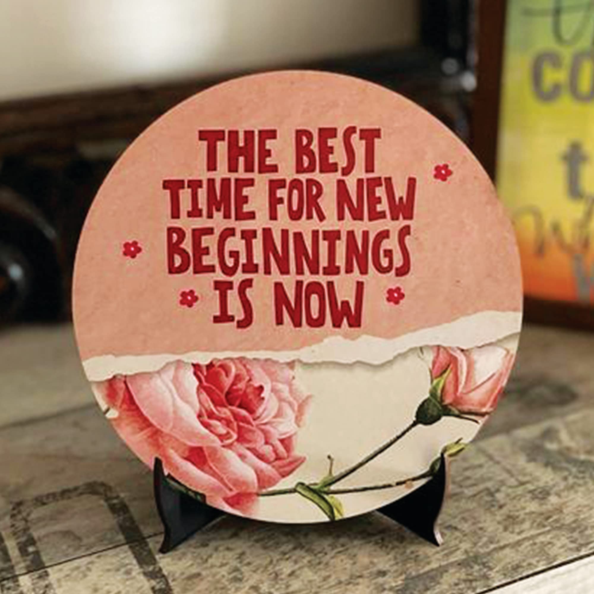 RAG28 Wooden Best Time Quote showpiece Item for Study Table Book Shelf Office Desk Home Decor Items (Size: 6X6 Inches)