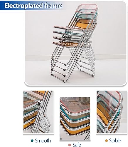 Miniatura 4 de 2 Pcs Stackable Folding Chair, Modern Transparent Acrylic Foldable Chair, Electroplating Frame, Party Chairs for Office Wedding Training(Gray)