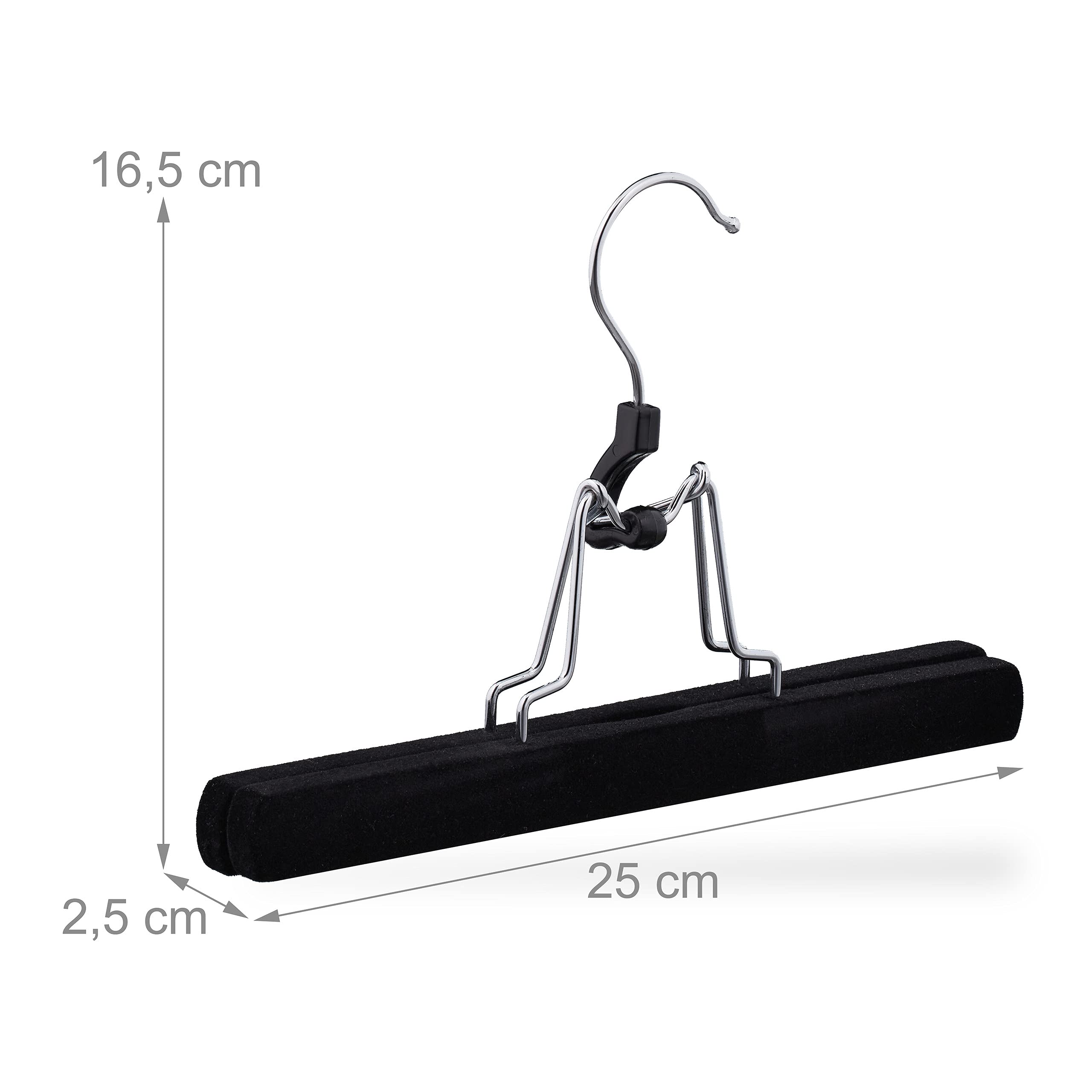 Relaxdays Wieszak na spodnie, zestaw 5 sztuk, drewno, delikatny, antypoślizgowy aksamitny pokrowiec, wieszak na spódnicę, napinacz do spodni, szer.: 25 cm, czarny
