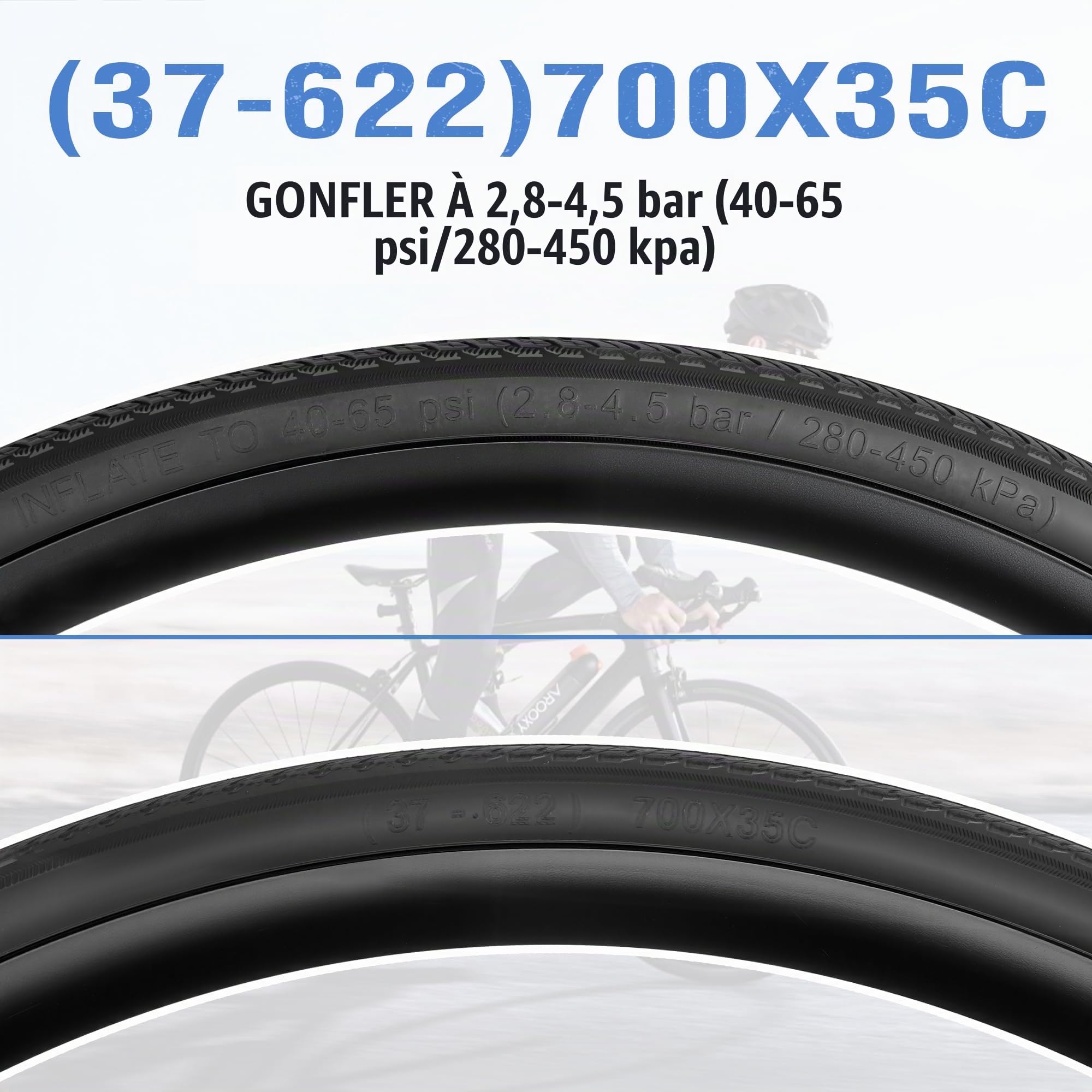 Lot de 2 pneus pliables pour vélo de route, 700 x 28/32/35c, avec valve Presta FV48 et levier, adaptés pour les vélos de route, vélos de ville, vélos de tourisme