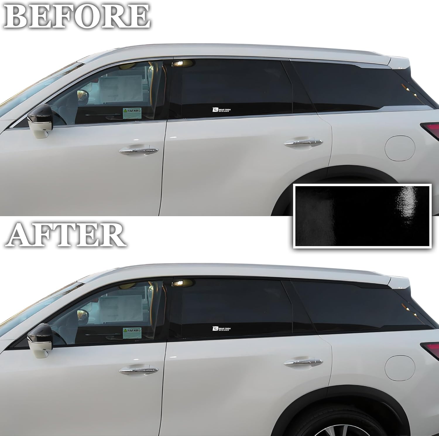 BOGAR TECH DESIGNS Side Window Chrome Delete Overlay Compatible with Infiniti QX60 2022-2025, Gloss Black