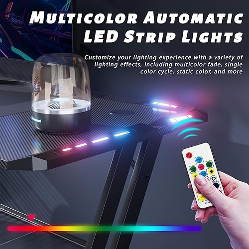 Miniatura 9 de HLDIRECT Escritorio para juegos de 63 pulgadas LED para juegos de 63 pulgadas estación de trabajo ergonómica para jugadores superficie de fibra de