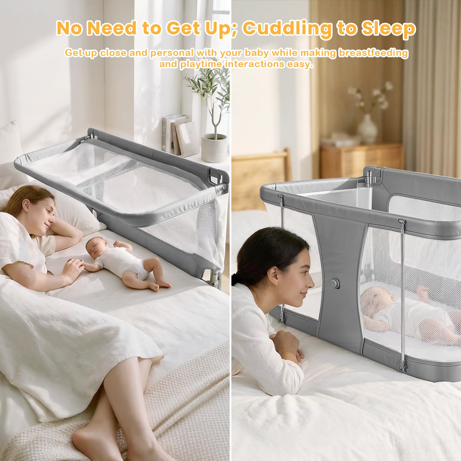 Baby-Beistellbett höhenverstellbar tragbares Seitenbett mit atmungsaktiven Mesh-Fenstern waschbarem Innenbezug