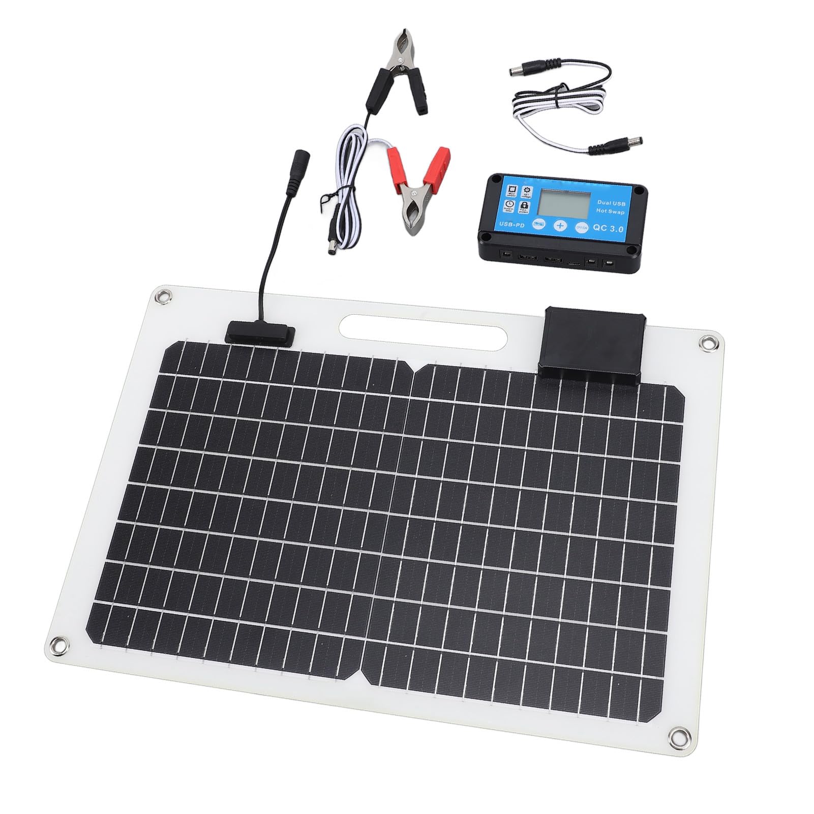 Rengue Caricatore da Pannello Solare da 100 W Pannello Solare Monocristallino con Controller da 100 A Doppie Porte USB per 12 V 24 V del Garage sul Tetto della Barca per C