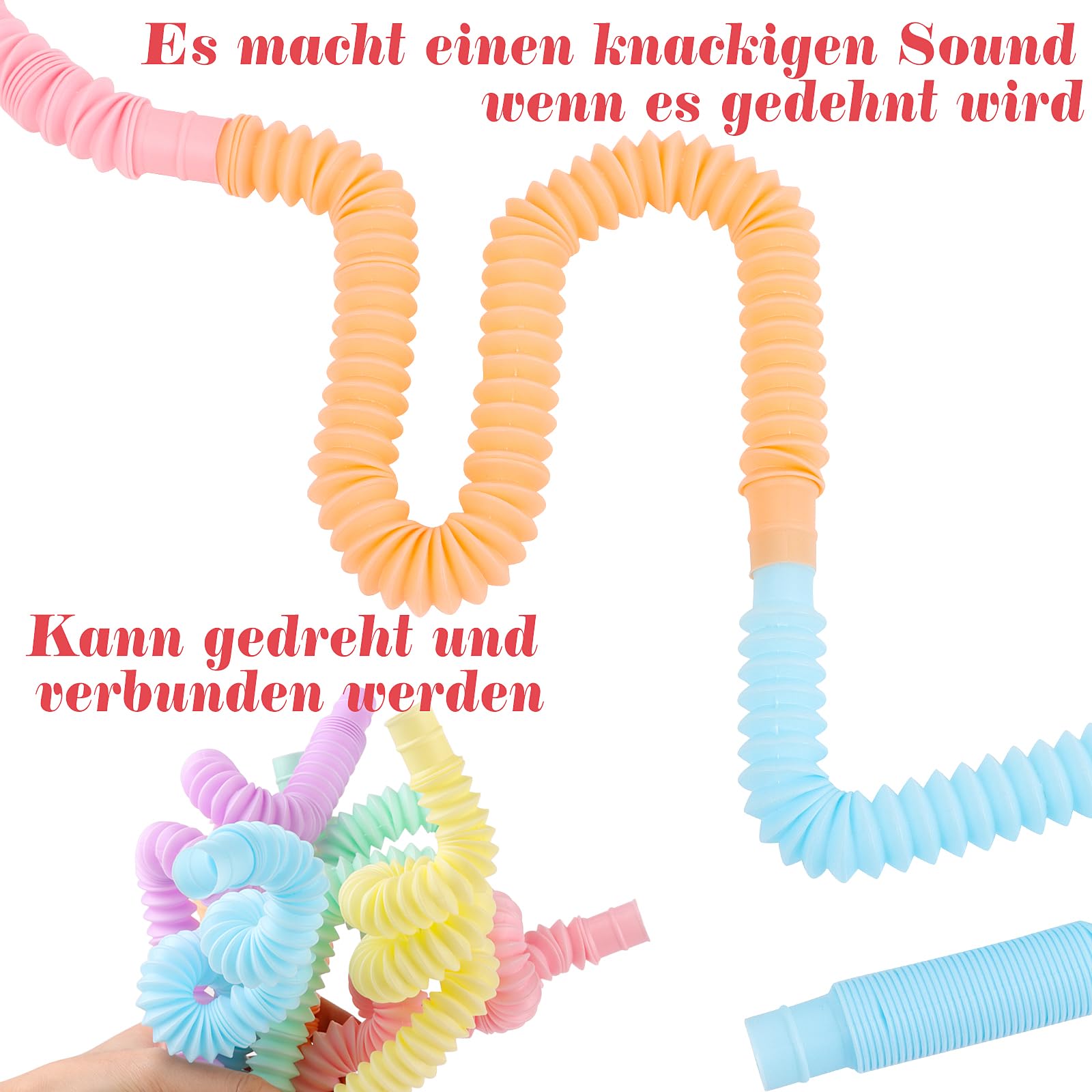 LOMIMOS 24 sztuki Pop Tubes, mini rurki sensoryczne, kolorowe rurki ze stretchem, zabawka dla dzieci i dorosłych