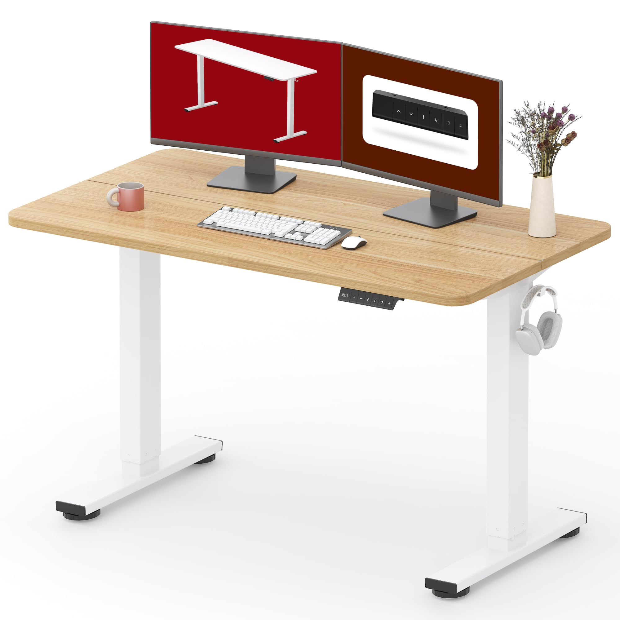 SANODESK Standing Desk Height Adjustable Electric Stand up Desk 48x24 Inches Sit Stand Home Office with Splice Board, White Frame/Maple Top