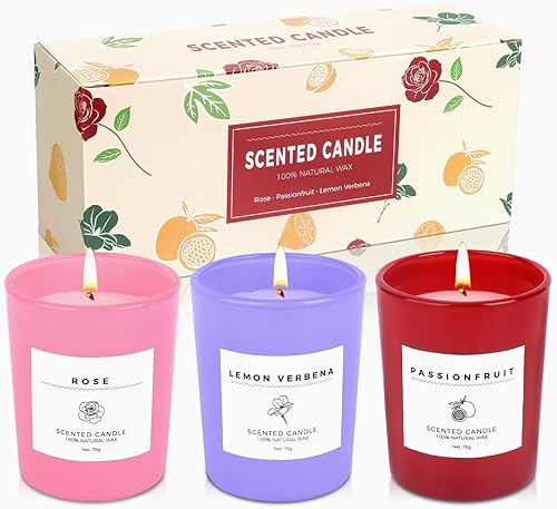 Furnizone Paquete de 3 velas perfumadas, mini velas de cera de soja natural para aliviar el estrés, regalos relajantes para mujeres, novia, esposa,